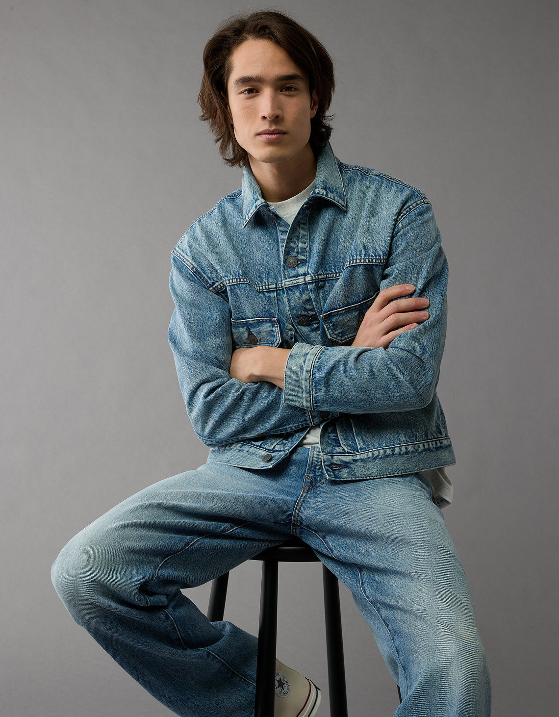 Chaqueta Trucker Slim fit en denim de Hombre - Azul 0106_1728_400_d2