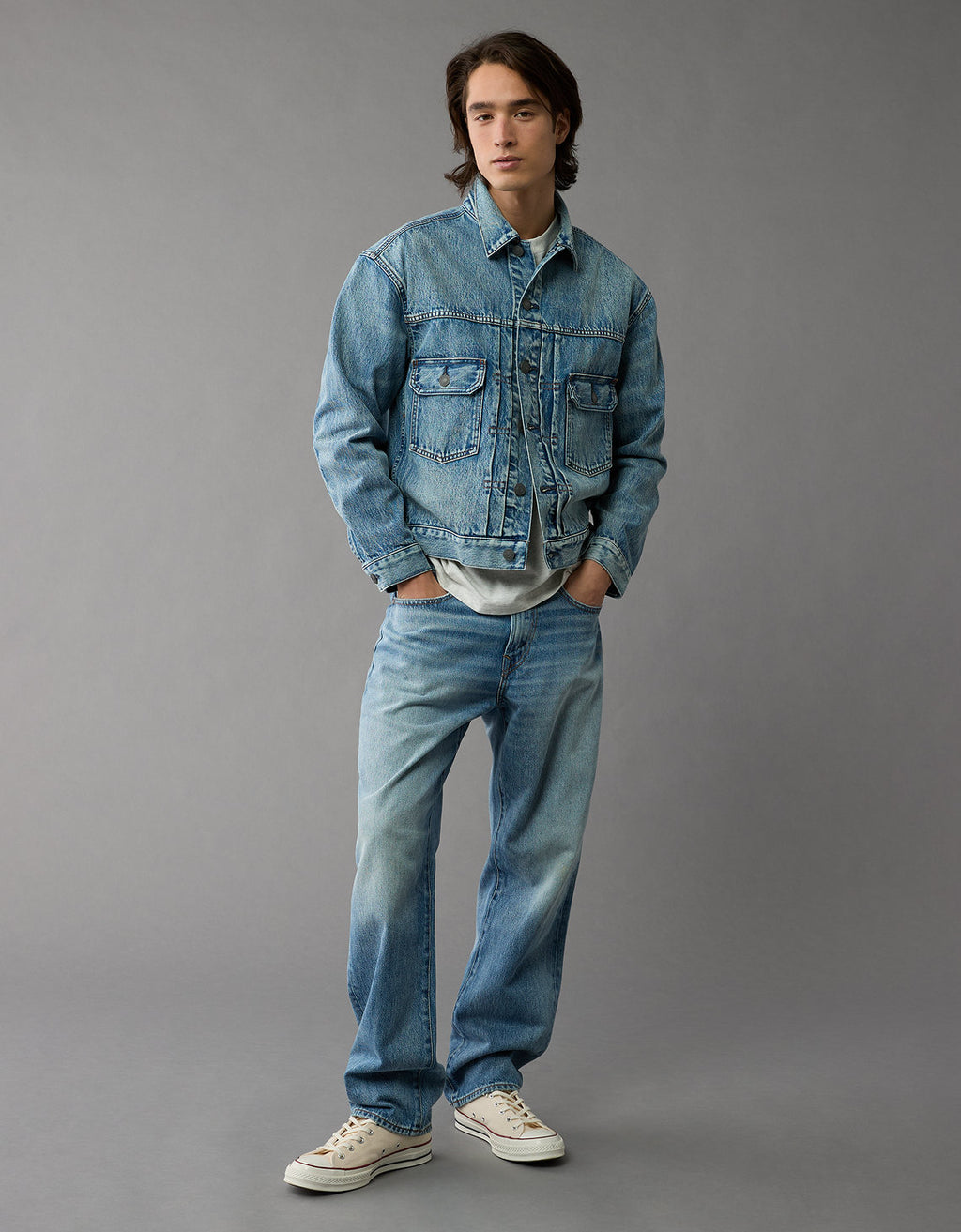 Chaqueta Trucker Slim fit en denim de Hombre - Azul 0106_1728_400_os