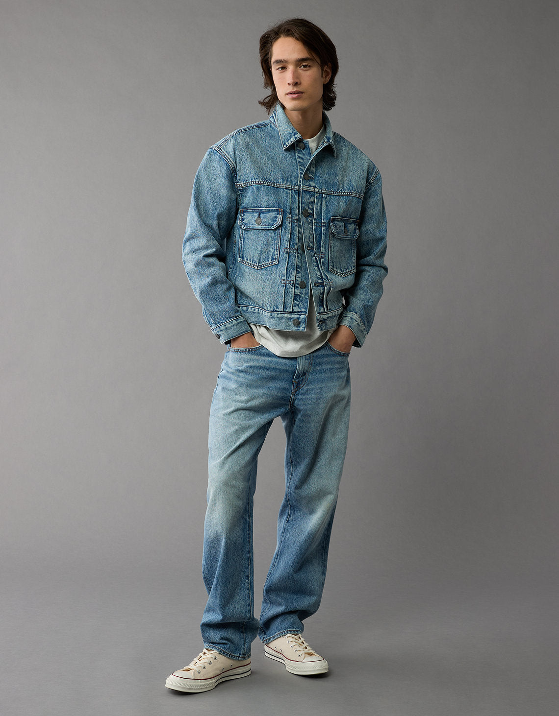 Chaqueta Trucker Slim fit en denim de Hombre - Azul 0106_1728_400_os