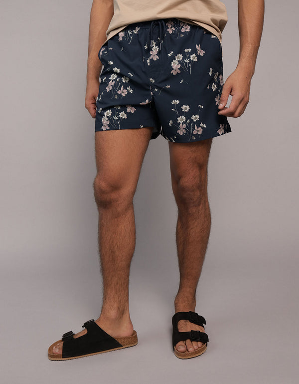 Pantaloneta de baño con estampado de hombre AE - Negro