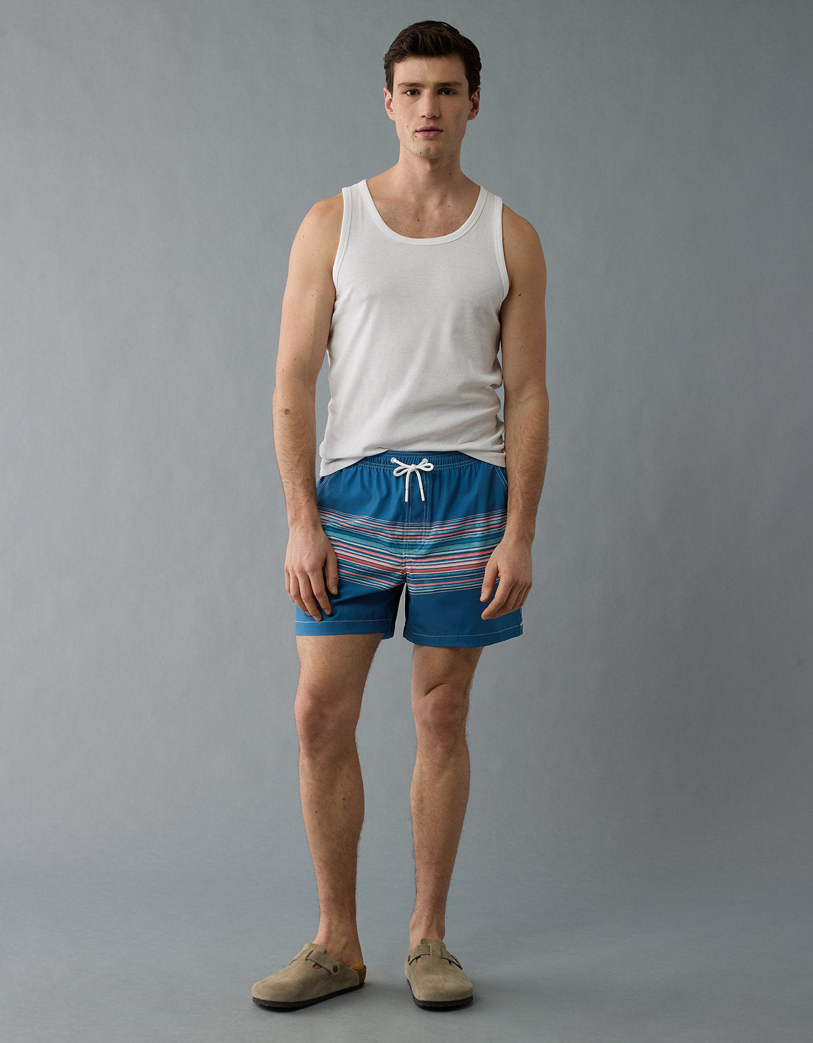 Pantaloneta de baño con estampado de hombre AE - Azul 0133_7888_403_of