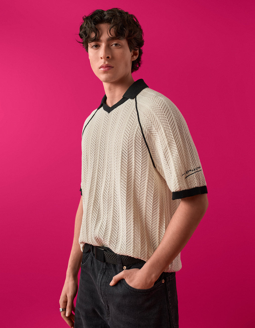 Camiseta polo tejida AE x Jorge Campos - Azul 0141_2281_409_os