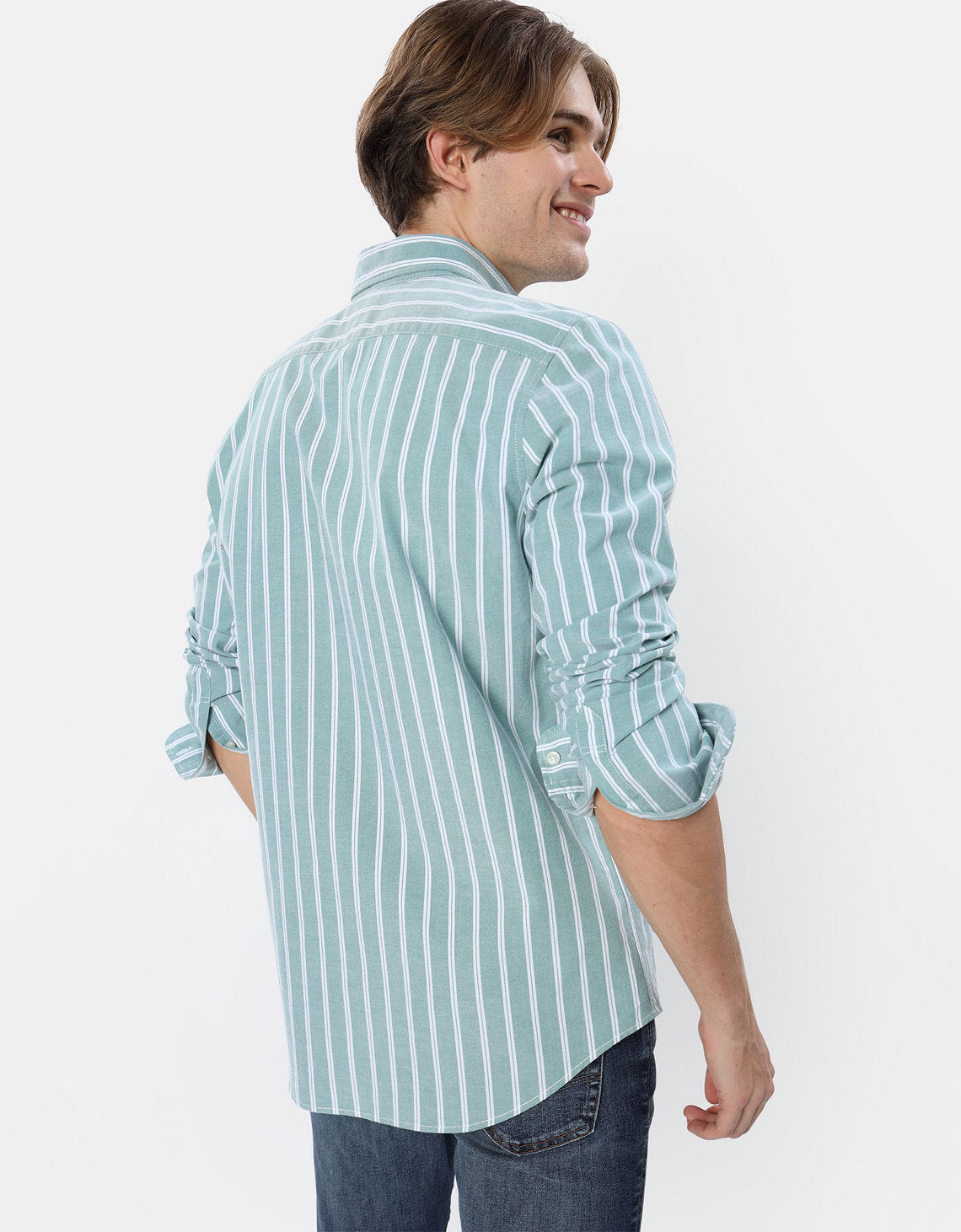 Camisa Slim de Rayas Manga Larga Hombre AE - Verde 0153_2103_372_ob