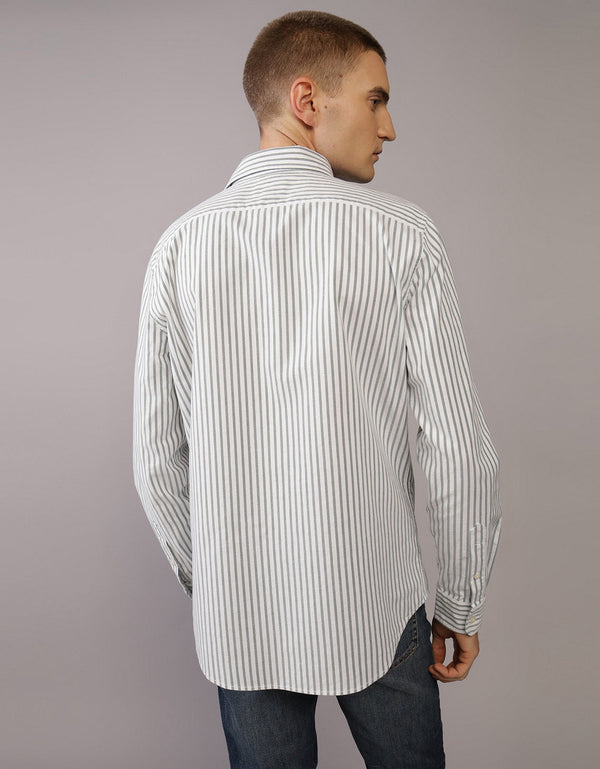 Camisa Slim de Rayas Manga Larga Hombre AE - Azul