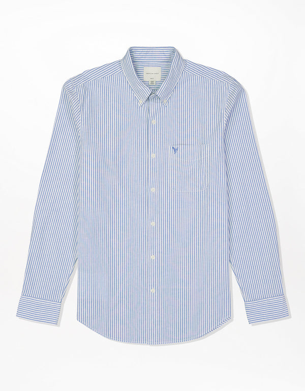 Camisa Slim de Rayas Manga Larga Hombre AE - Azul