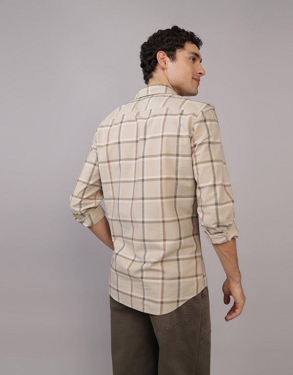 Camisa de Cuadros Manga Larga Hombre AE - Caqui