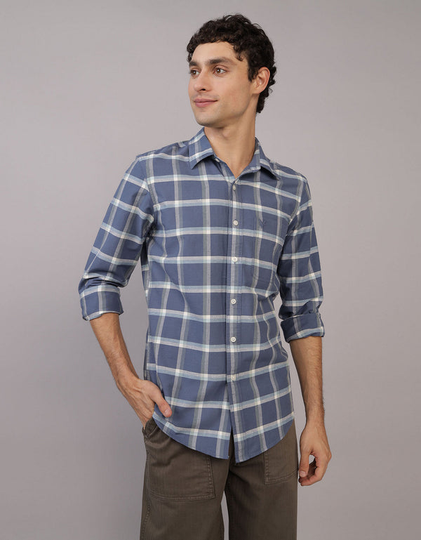 Camisa de Cuadros Manga Larga Hombre AE - Azul