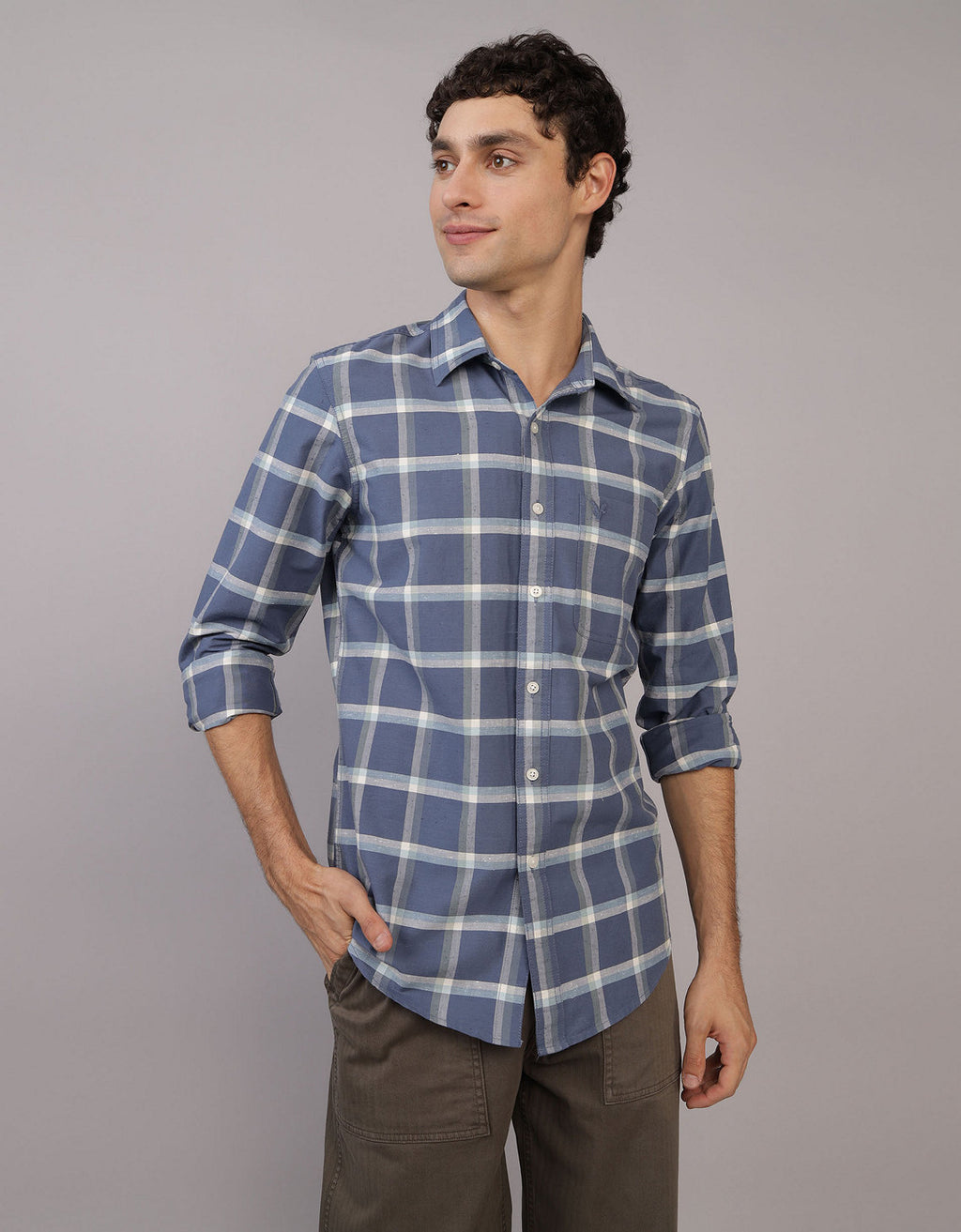 Camisa de Cuadros Manga Larga Hombre AE - Naval 0153_2642_410_of