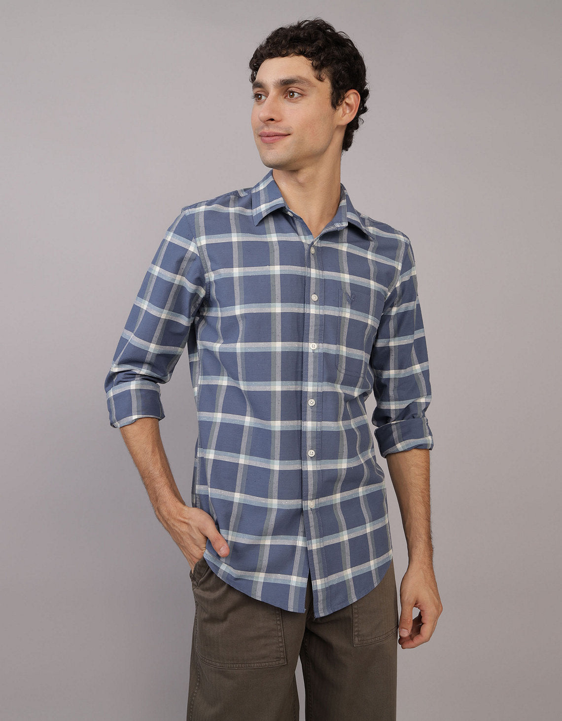 Camisa de Cuadros Manga Larga Hombre AE - Naval 0153_2642_410_of