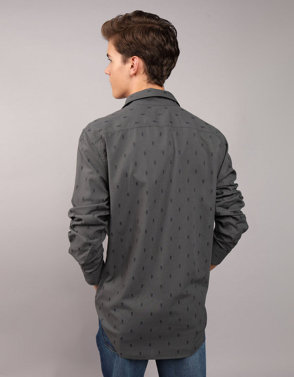 Camisa Oxford estampada Manga Larga Hombre AE - Blanco