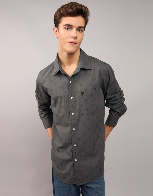 Camisa Oxford estampada Manga Larga Hombre AE - Blanco