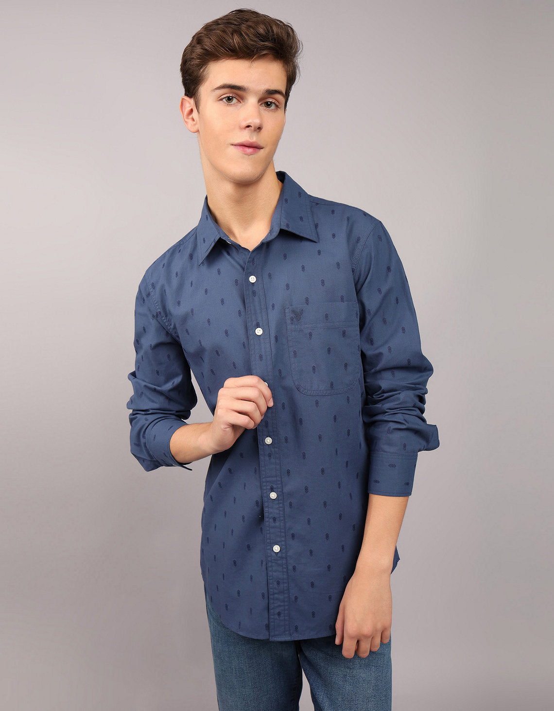 Camisa Oxford estampada Manga Larga Hombre AE - Azul 0153_2643_405_of