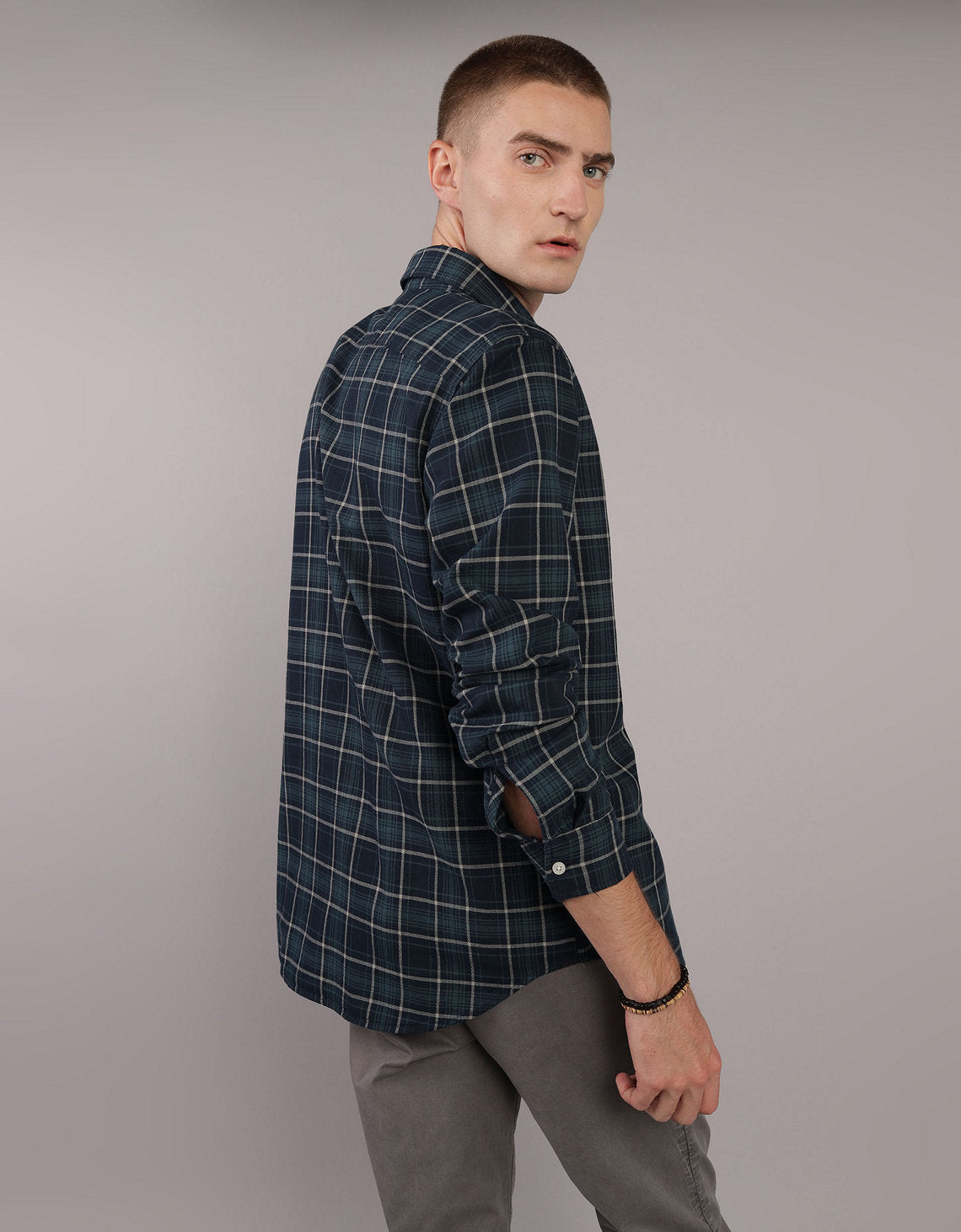 Camisa Manga Larga con patrón de cuadros Hombre AE - Azul 0153_2659_391_ob