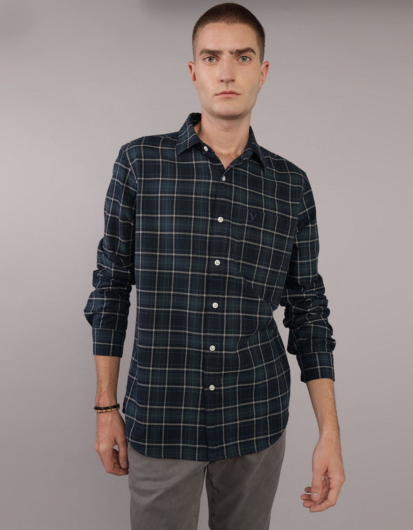 Camisa Manga Larga con patrón de cuadros Hombre AE - Azul