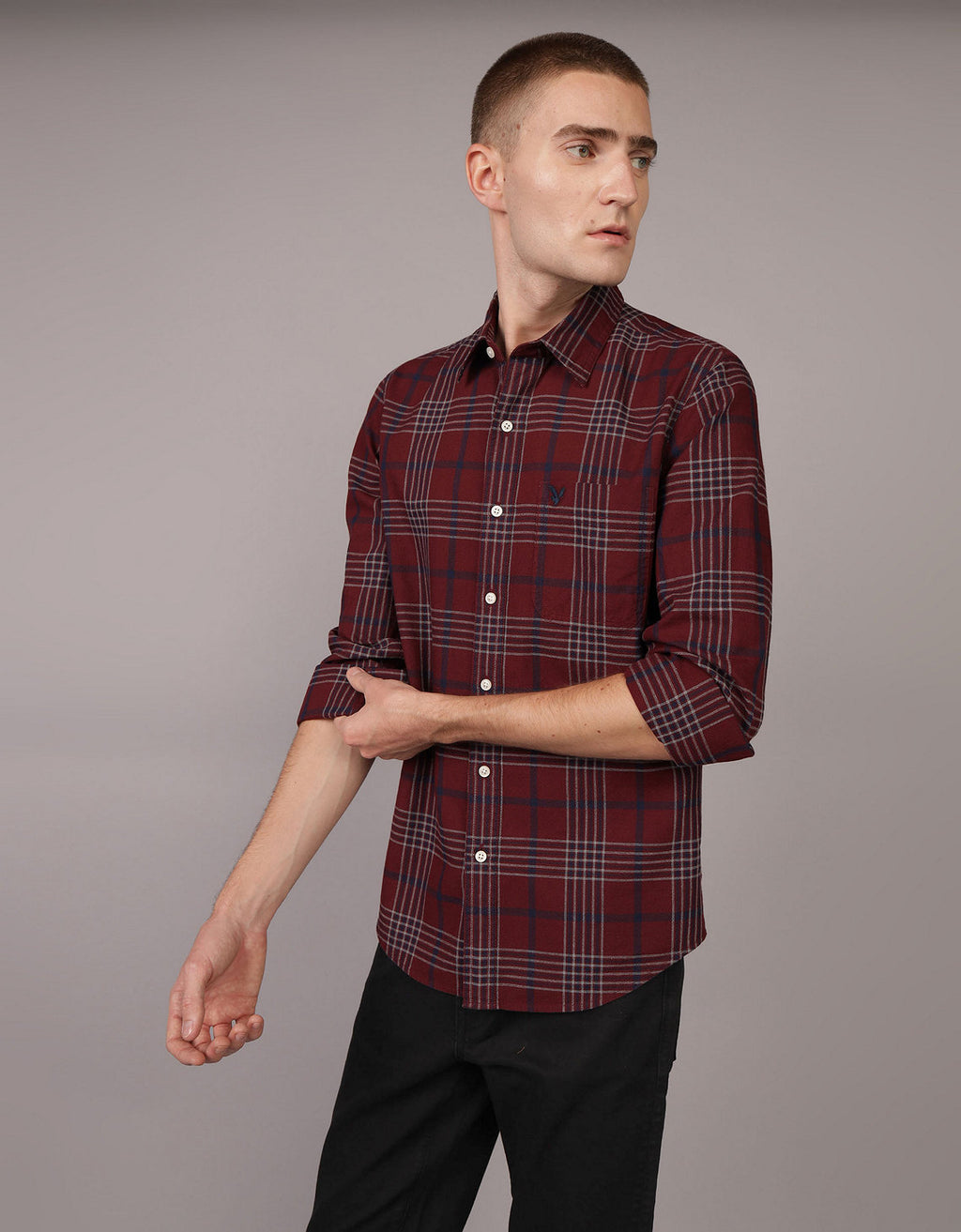Camisa Manga Larga con patrón de cuadros Hombre AE - Rojo 0153_2659_600_of