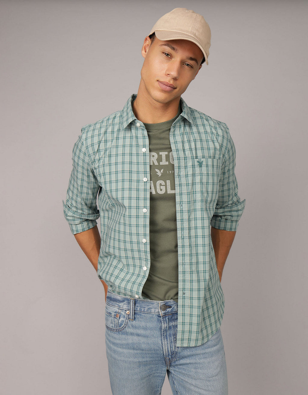 Camisa de Oxford Slim Fit Everyday Ae - Verde 0153_2722_350_of