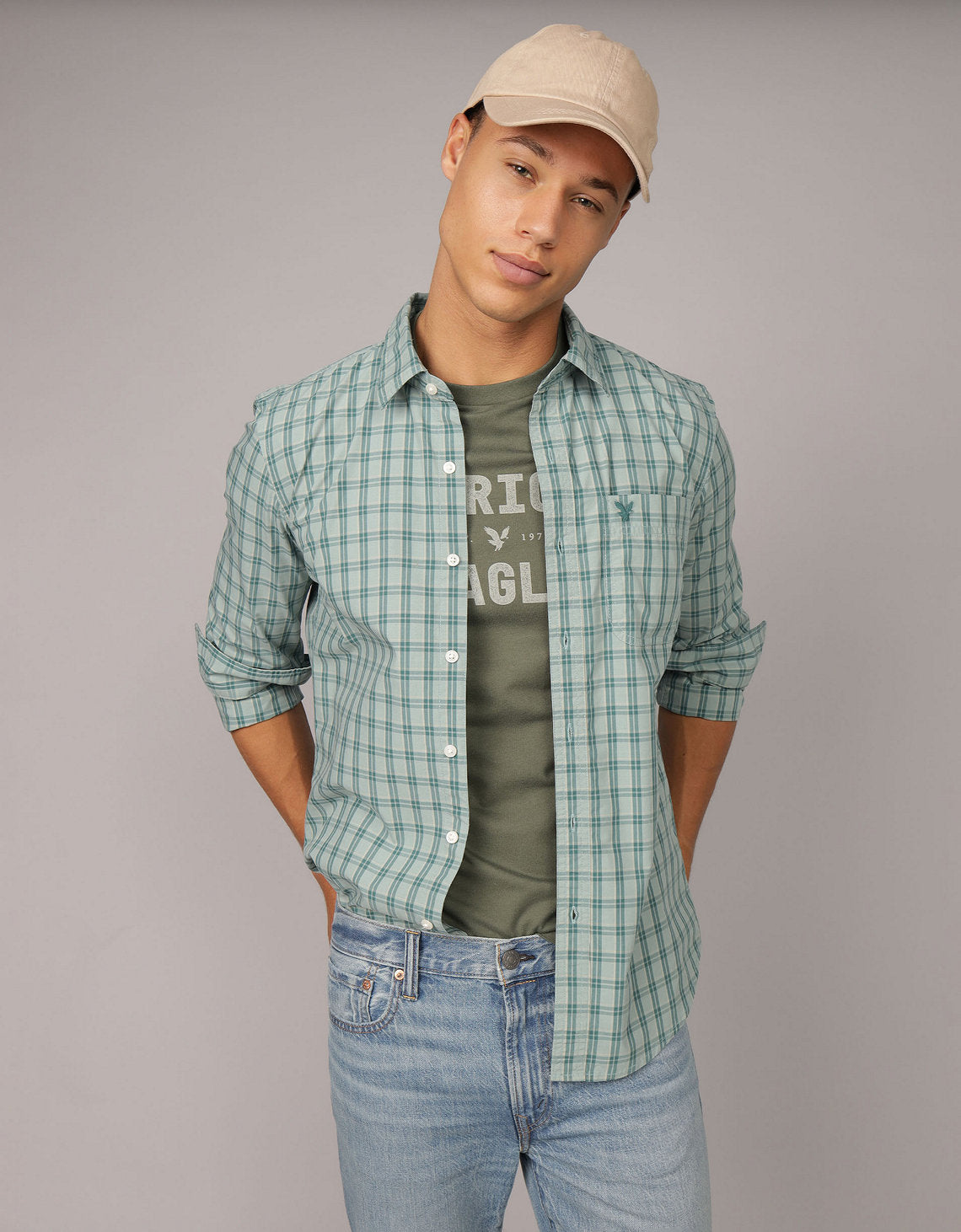 Camisa de Oxford Slim Fit Everyday Ae - Verde 0153_2722_350_of