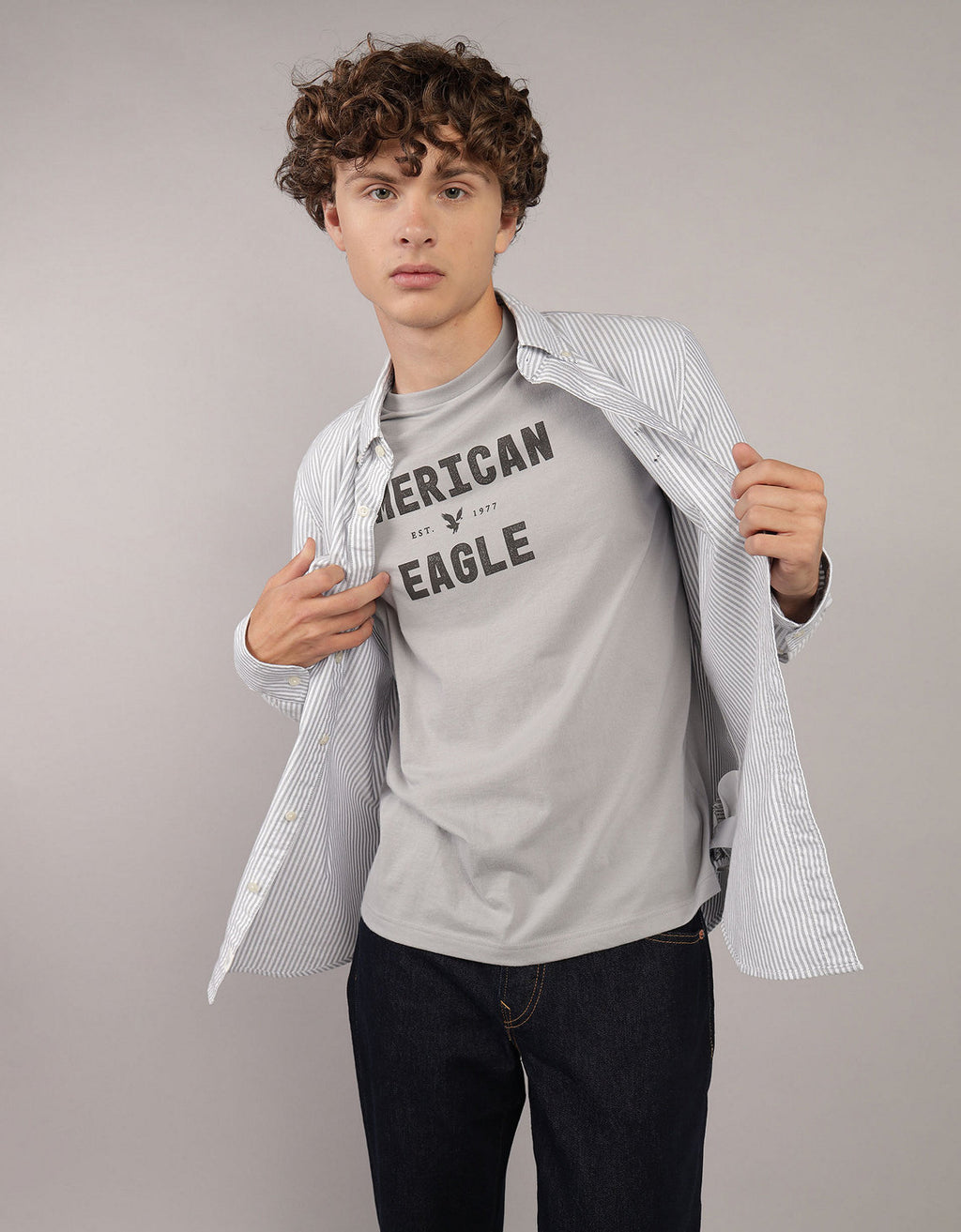 Camisa de Oxford Slim Fit Everyday Ae - Gris 0153_2830_050_of
