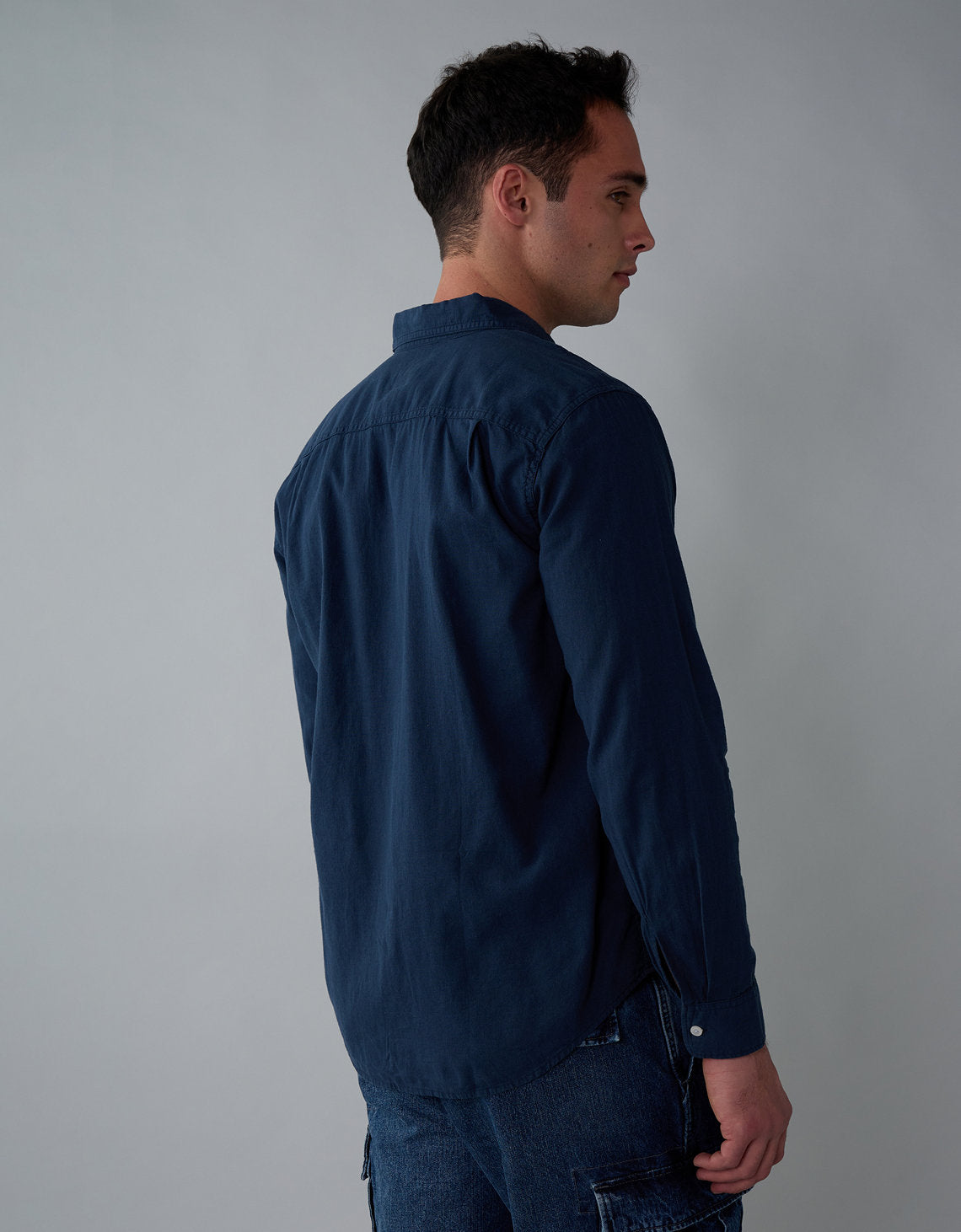 Camisa en Lino Manga Larga para Hombre - Azul 0153_2831_410_ob