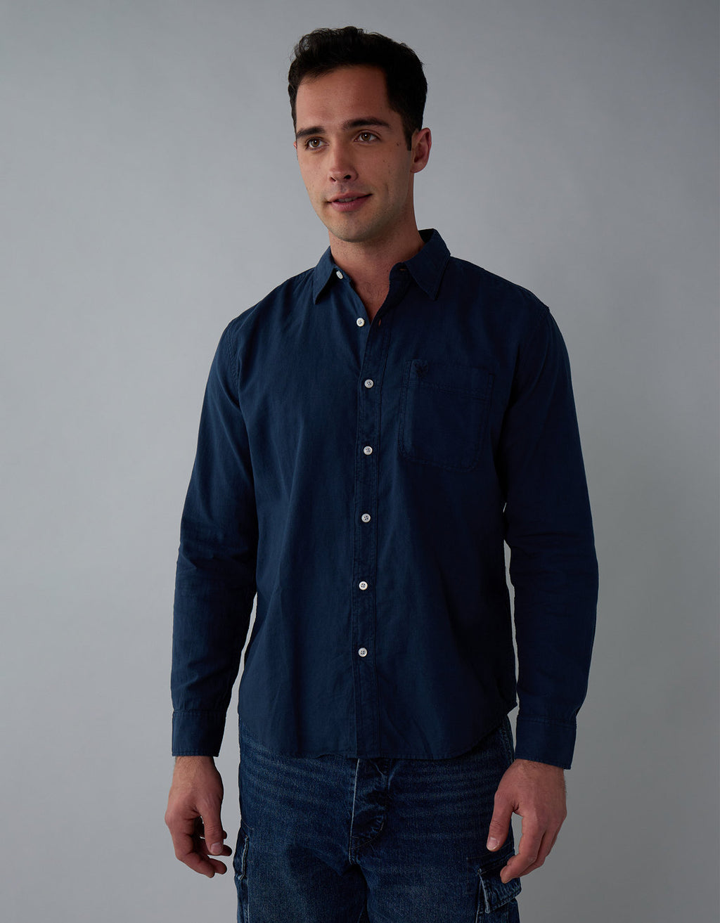 Camisa en Lino Manga Larga para Hombre - Azul 0153_2831_410_of