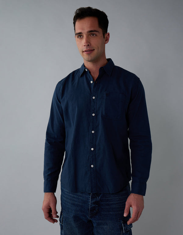Camisa en Lino Manga Larga para Hombre - Azul 0153_2831_410_of