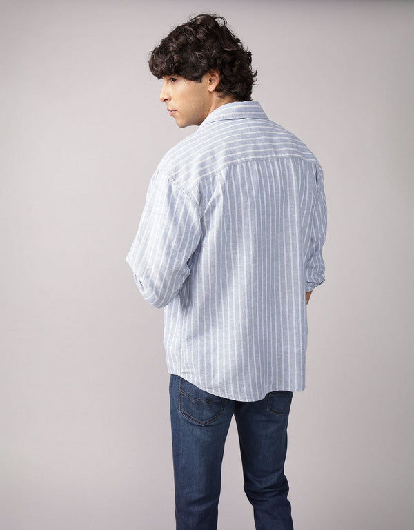 Camisa abotonada relajada de lino mezclado Ae Everyday - Azul