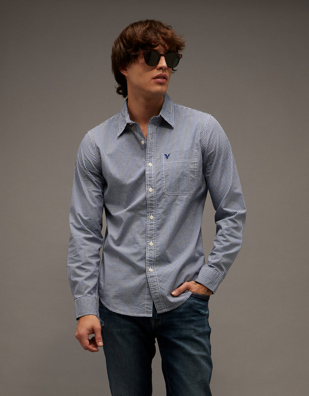 Camisa de Oxford Abotonada Ae - Azul 0153_3016_498_of