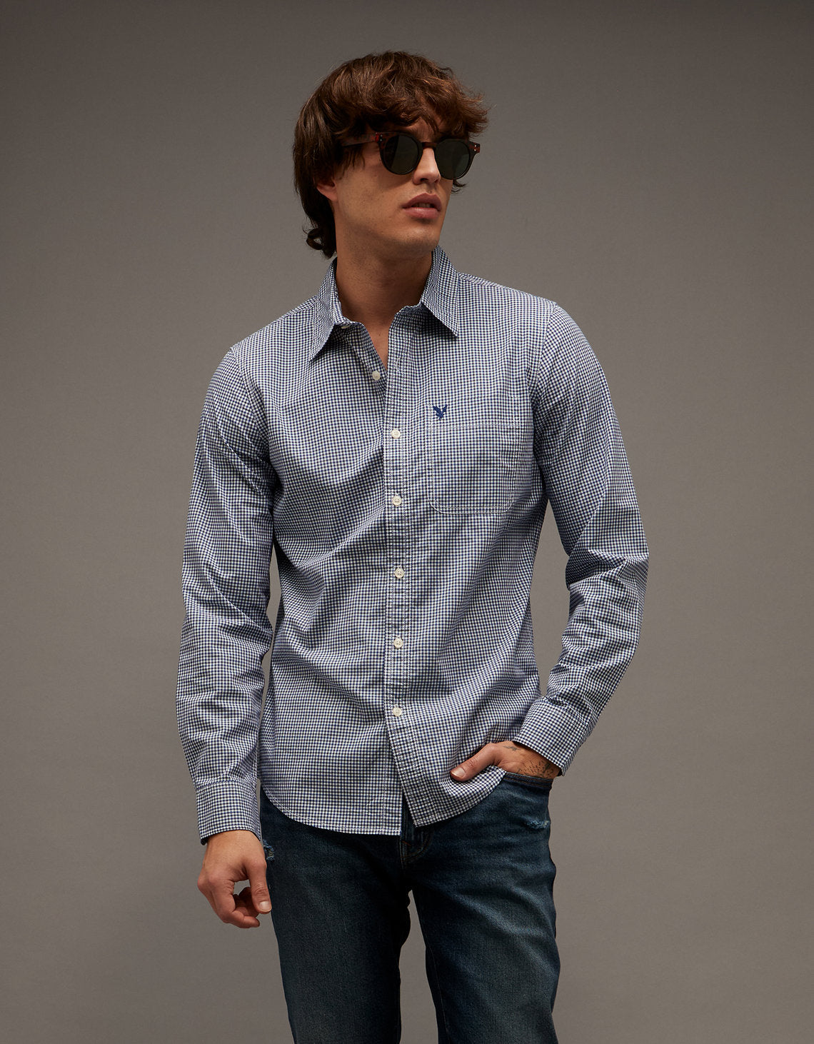 Camisa de Oxford Abotonada Ae - Azul 0153_3016_498_of