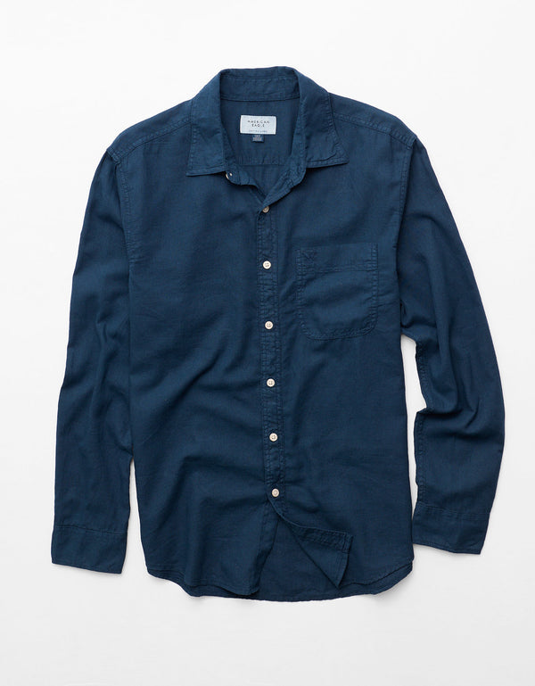 Camisa de Lino con Botones Ae - Naval