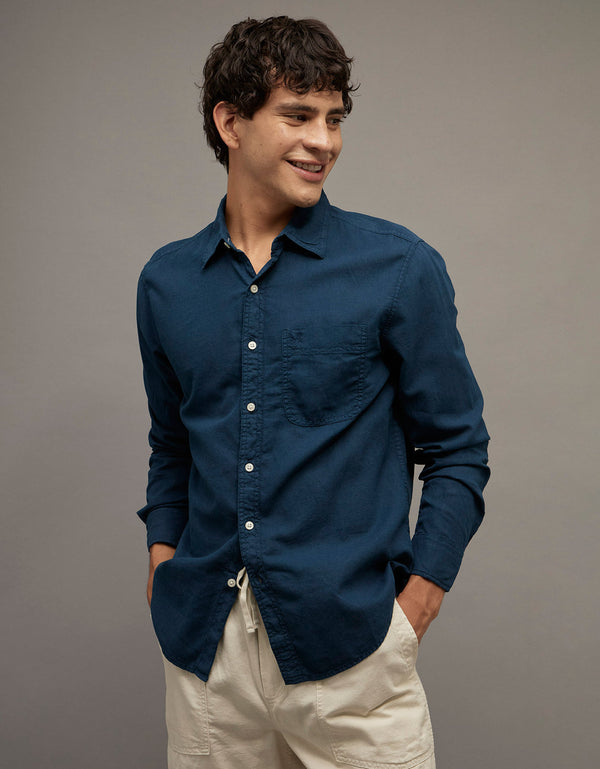 Camisa de Lino con Botones Ae - Naval