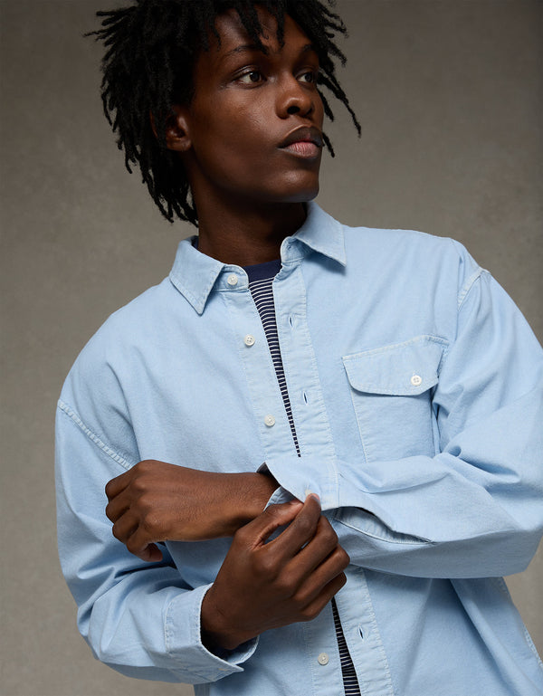Camisa de Oxford con Botones Ae - Azul