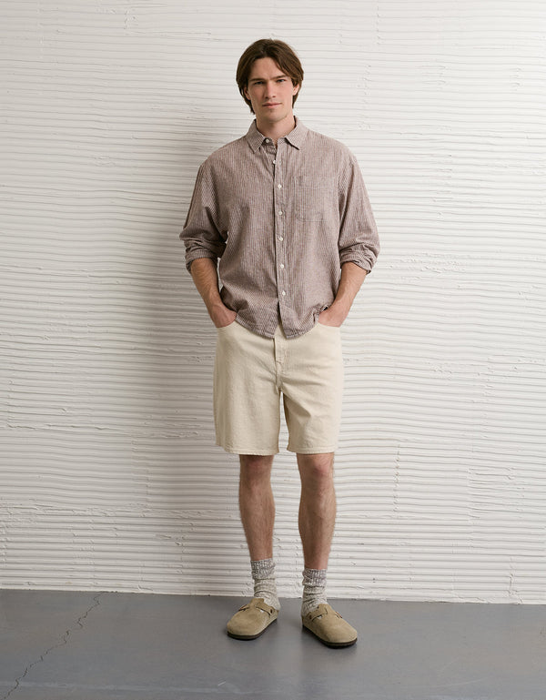 Camisa de lino con ajuste relajado y botones - Café