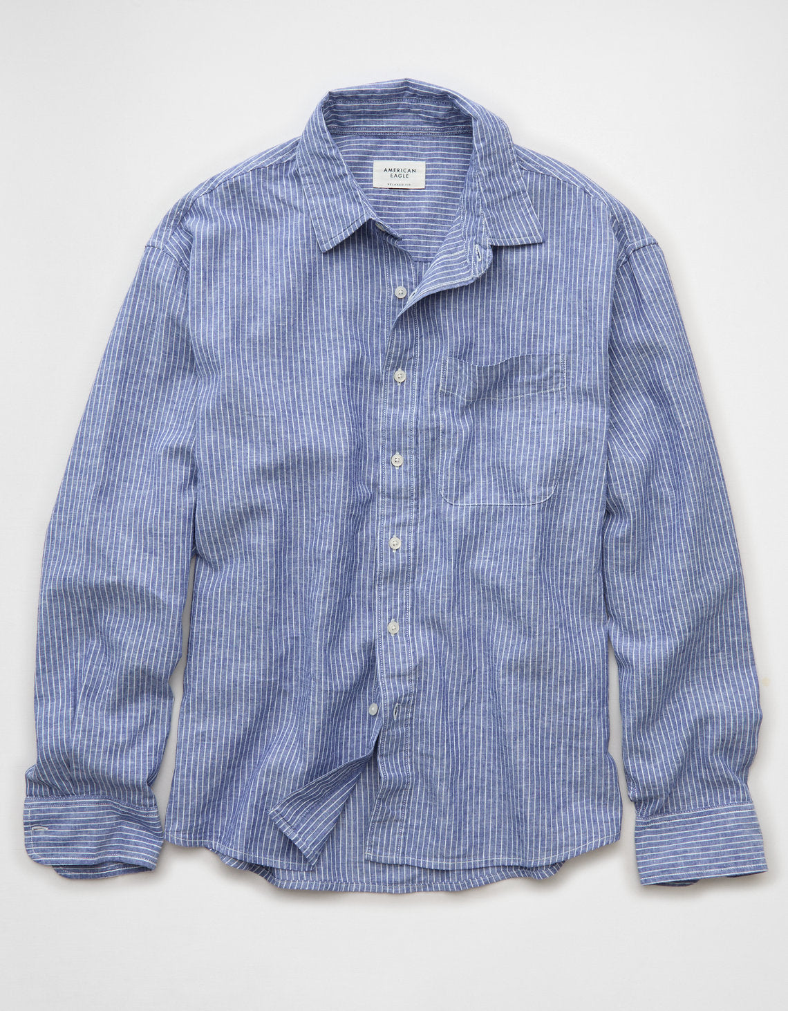 Camisa de lino con ajuste relajado y botones - Azul 0153_3087_400_f