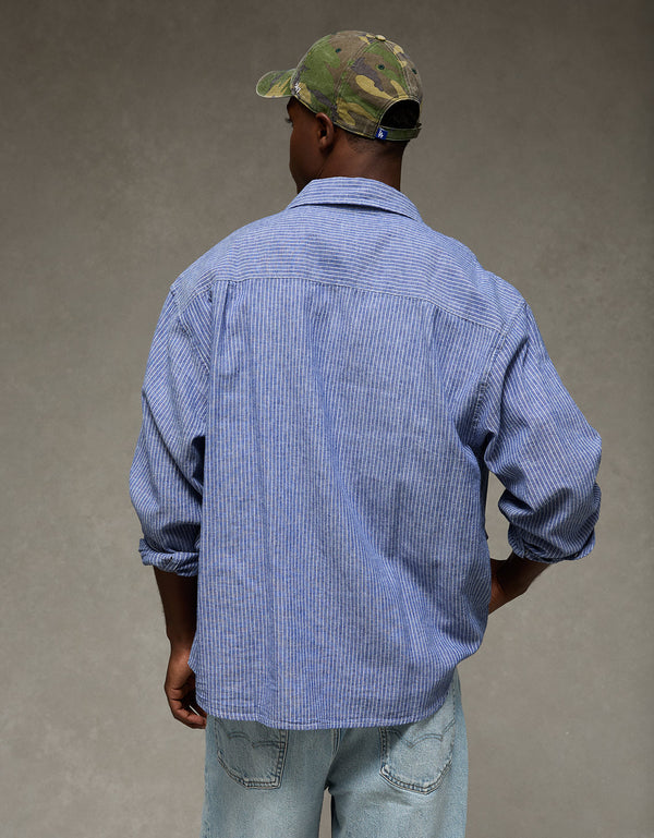 Camisa de lino con ajuste relajado y botones - Azul