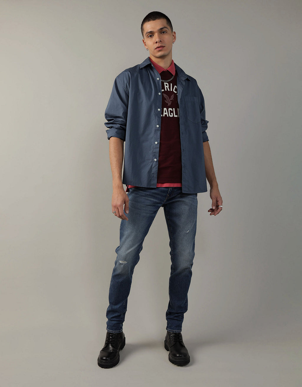 Camisa Ae Oxford con botones - Azul 0153_6180_405_of