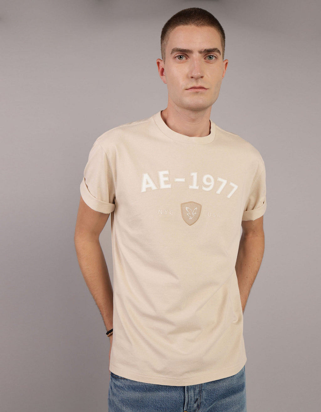 Camiseta con Gráfico Manga Corta Hombre Ae - Caqui 0181_4009_209_of