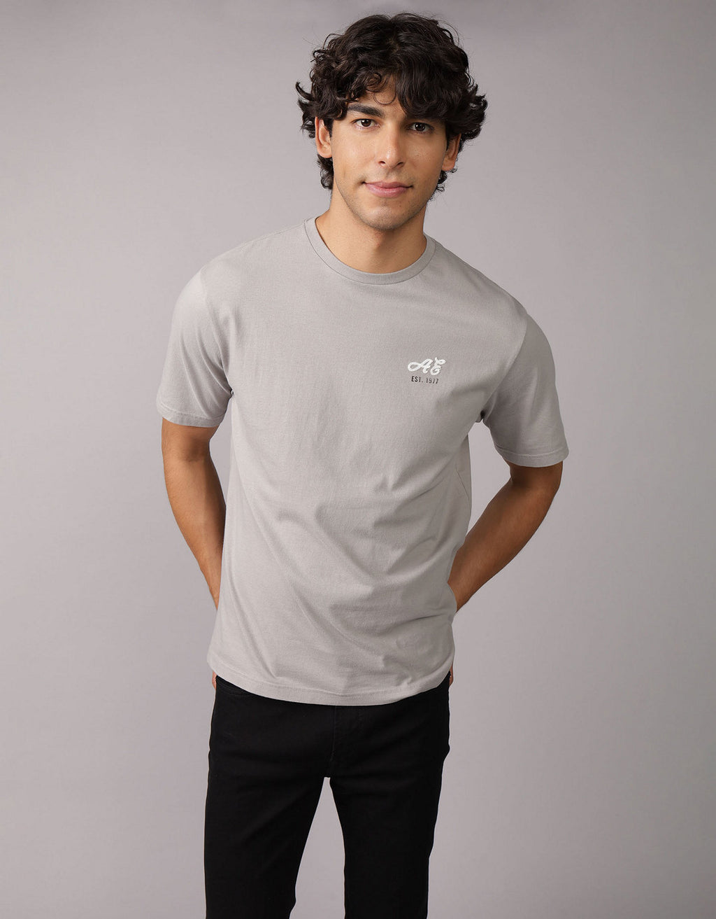 Camiseta Gráfica con Logotipo Elevado Ae - Gris 0181_4423_020_of