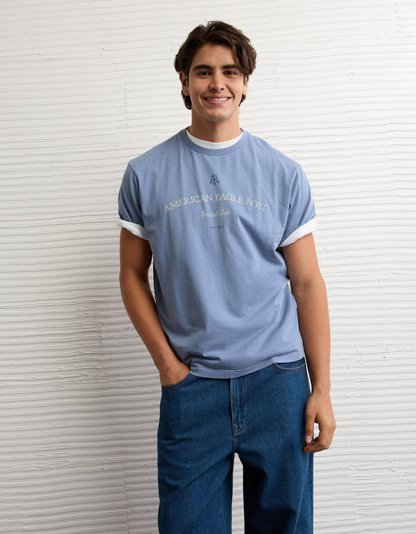 Camiseta Gráfica con Logo Ae - Azul