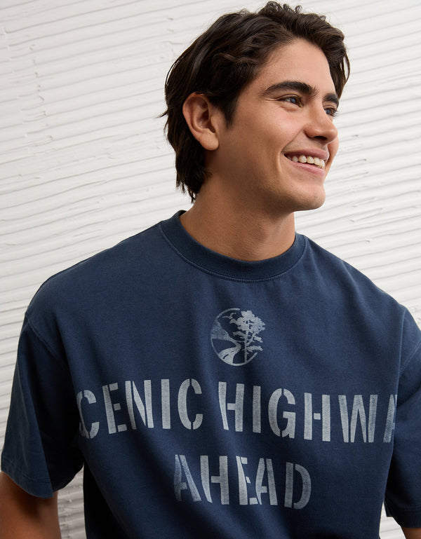 Camiseta Gráfica de Destino Boxy Ae - Azul