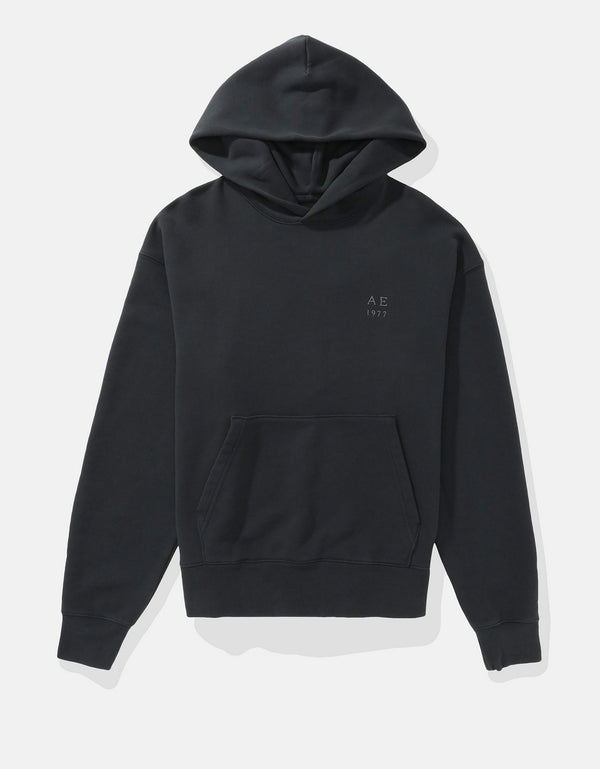 Sudadera con capucha de lujo relajado y pesado Ae - Negro