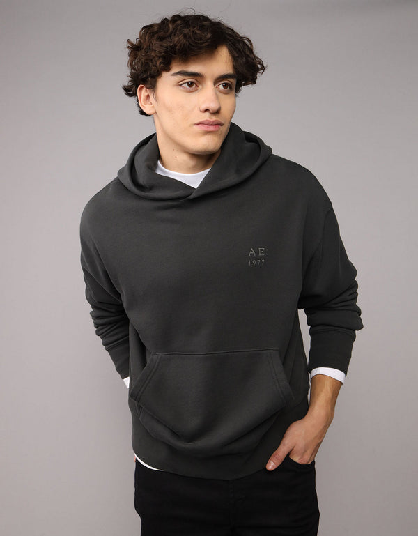 Sudadera con capucha de lujo relajado y pesado Ae - Negro