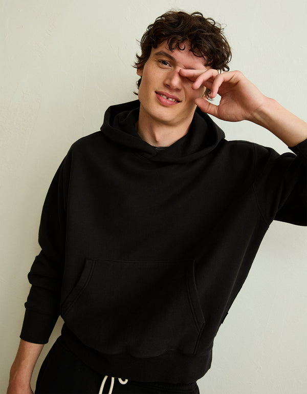 Sudadera con capucha de lujo relajado y pesado Ae - Negro