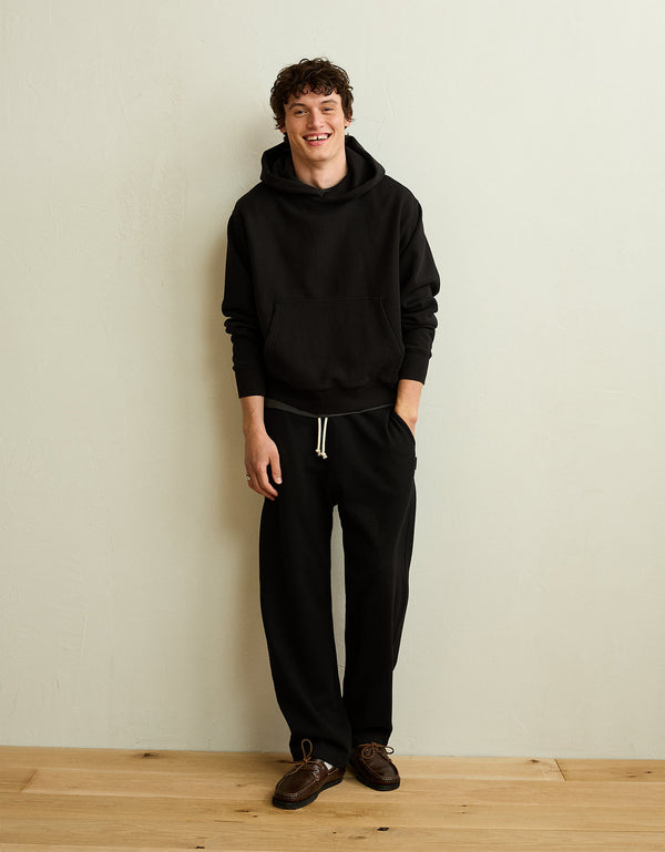 Sudadera con capucha de lujo relajado y pesado Ae - Negro