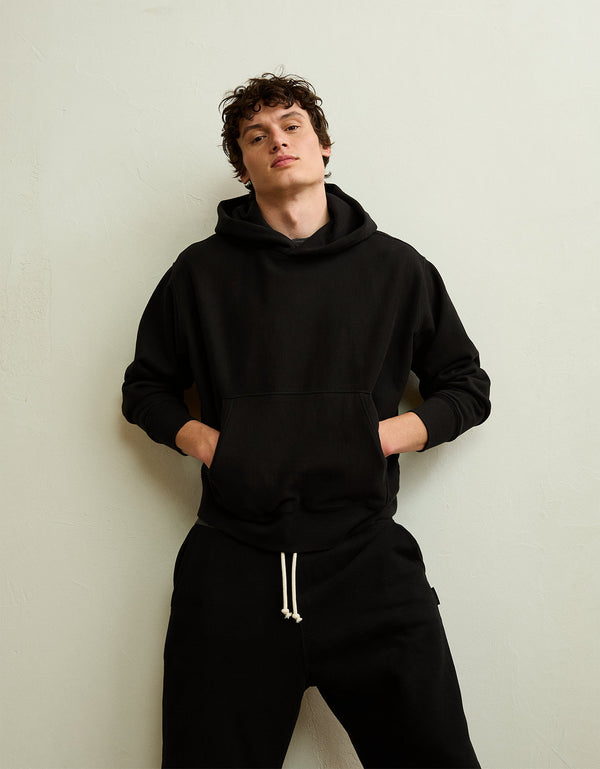 Sudadera con capucha de lujo relajado y pesado Ae - Negro