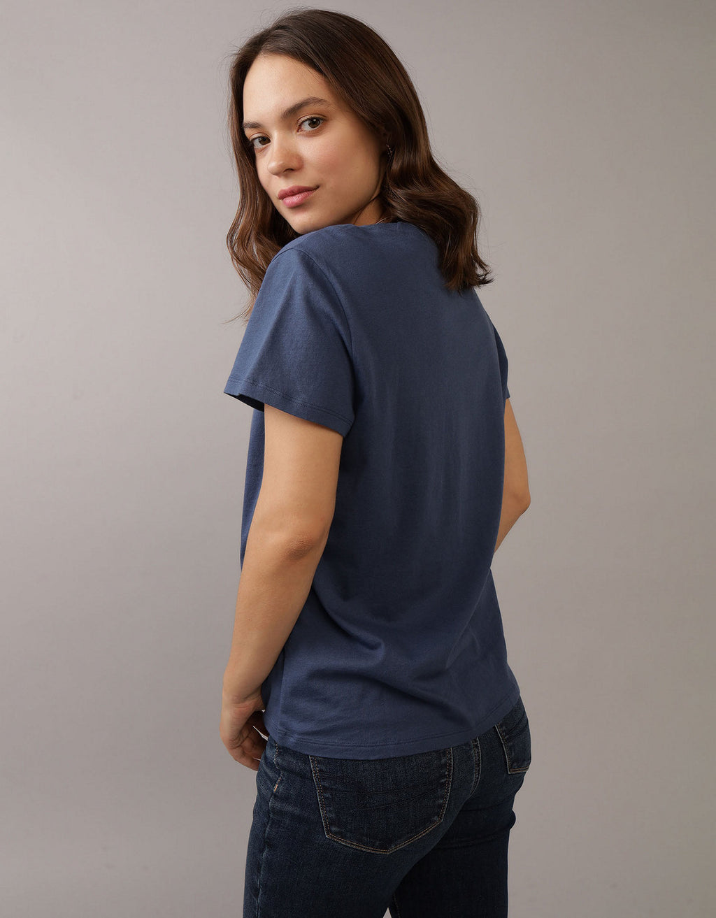 Camiseta AE con estampado manga corta de mujer - Azul 0300_9593_400_ob