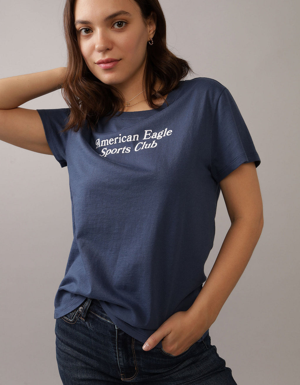 Camiseta AE con estampado manga corta de mujer - Azul 0300_9593_400_of