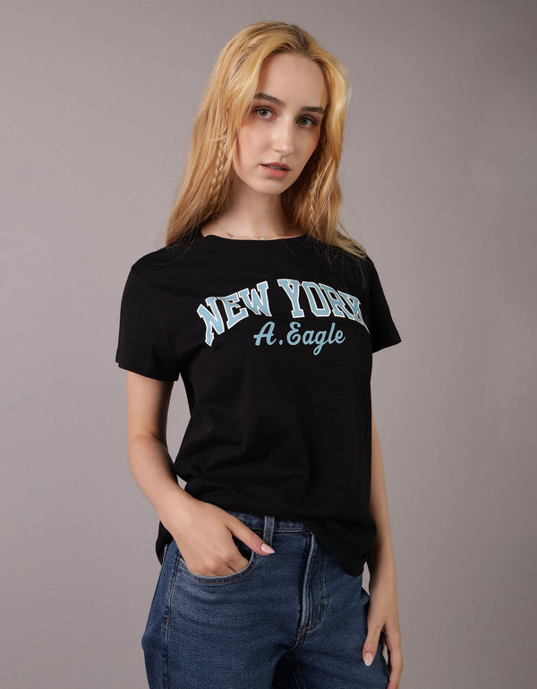 Camiseta con Gráfico Manga Corta Mujer AE - Negro