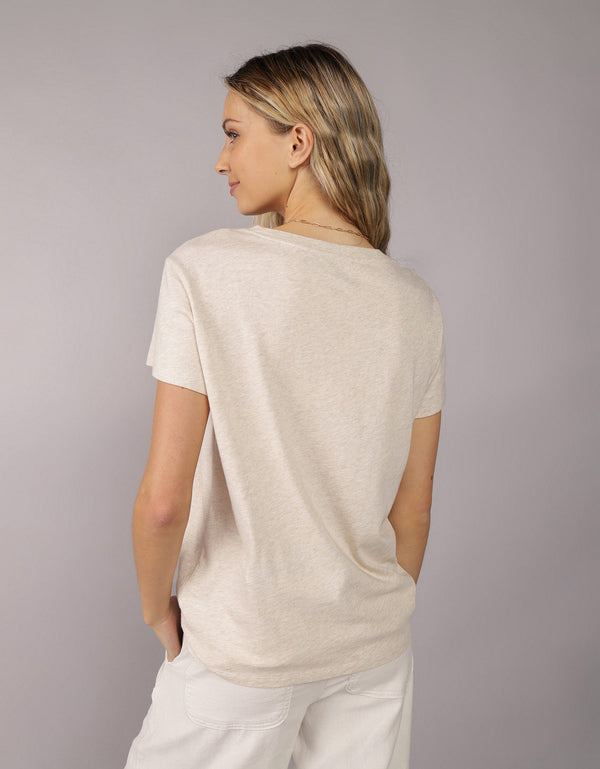 Camiseta con Gráfico Manga Corta Mujer AE - Beige
