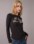 Camiseta cuello redondo Manga Larga con gráfico Mujer AE - Negro 0300_9751_001_of