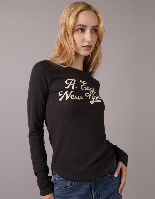 Camiseta cuello redondo Manga Larga con gráfico Mujer AE - Negro